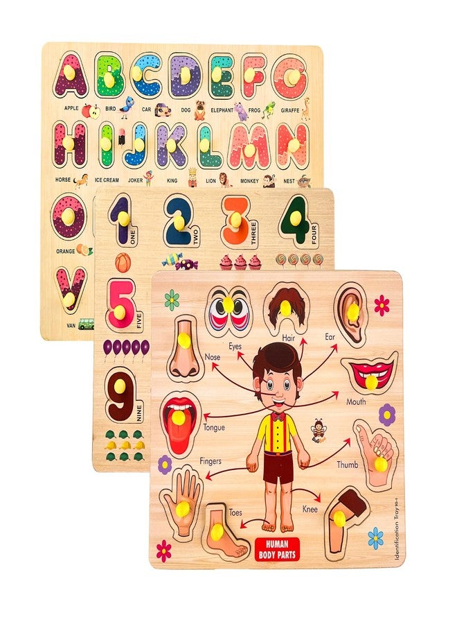 Bugbee Wooden Jigsaw Puzzle Toy for Kids | Colorful Learning STEM Educational Board Game for Boys & Girls| Human Body Parts, Alphabets ABCD, Numbers 1-10 | Baby Toys Birthday Gift for Ages 2-6 Years - Image 1